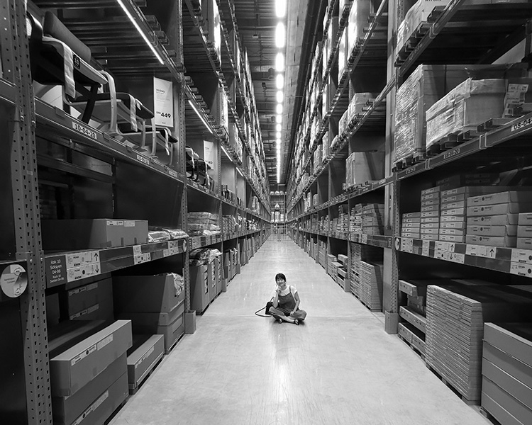 Shelves stocked neatly with a lot of spare parts